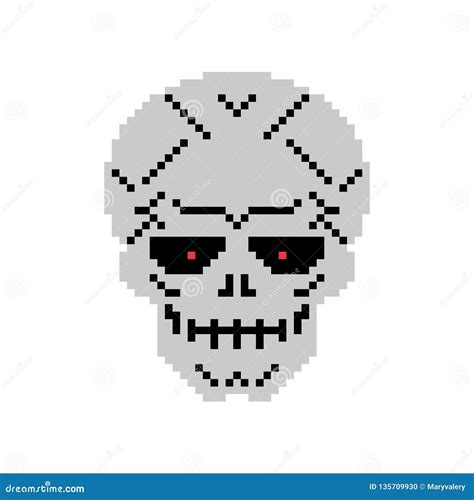Skull Pixel Art Seamless Pattern Head Of Skeleton Pixelated Background