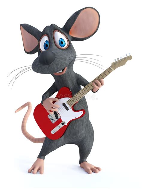 3d Rendering Of A Cartoon Mouse Playing Electric Guitar Stock