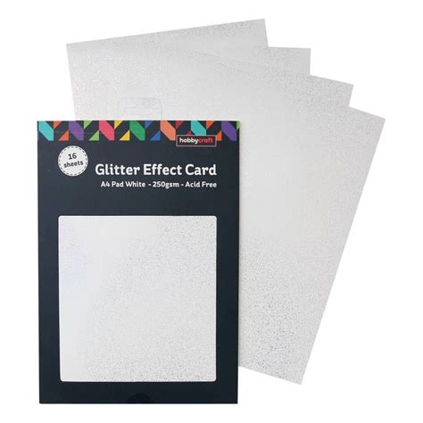 White Glitter Effect Card A4 16 Sheets Hobbycraft