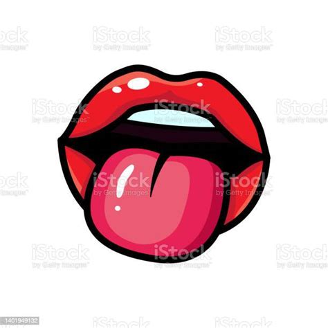 Ilustración De Imagen De Labios Rojos Boca Con Lengua Estilo Pop Art