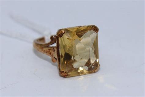Edwardian Citrine Dress Ring 9ct Rose Gold Set With Large Rings
