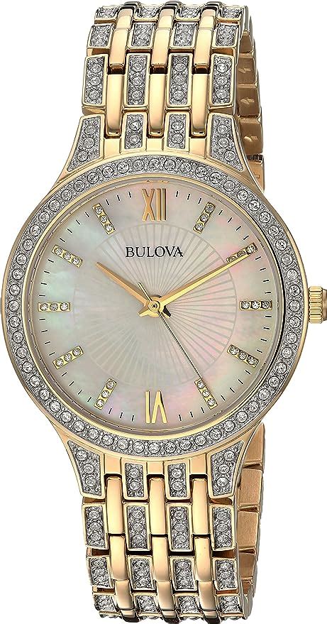 Bulova Womens 98l234 Swarovski Crystal Gold Tone Bracelet