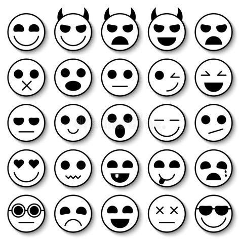 Set Of Emoticons Emoji Icons Collection Smile Funny Faces Stock
