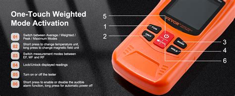 Vevor In Emf Meter Hz Ghz Handheld Rechargeable Electromagnetic