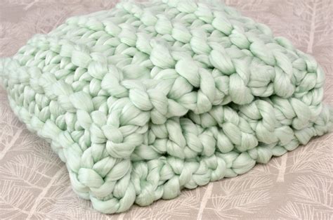 Handmade Chunky Knit Blanket Mint Green Knitted Blankets Chunky