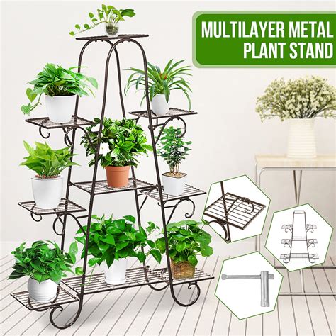 9 Potted Metal Plant Stand Indoor Outdoor Multiple Flower Pot Holder