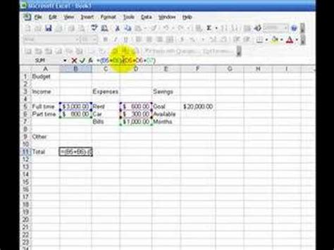 Enter each income source in a new cell of the excel spreadsheet and then list the total amount for the period in the adjacent cell. Excel Basics - How to create a budget on a spreadsheet - YouTube