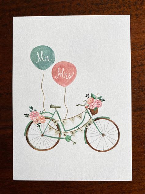 wedding card engagement card bicycle balloons watercolor etsy