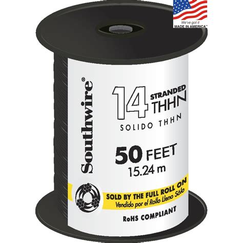 Southwire 50 Ft 14 AWG Stranded Black Copper THHN Wire By The Roll At