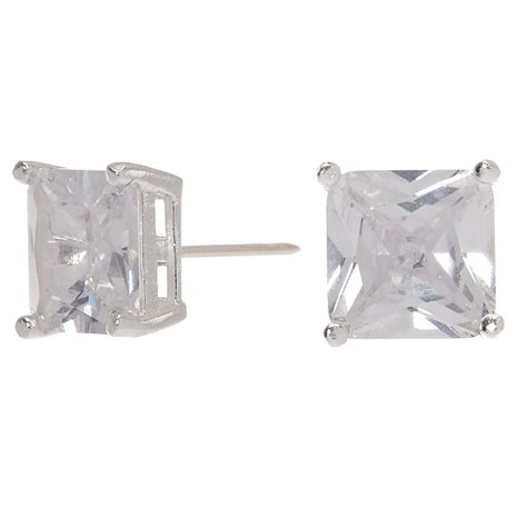 Sterling Silver Cubic Zirconia 7mm Square Stud Earrings Claires Us
