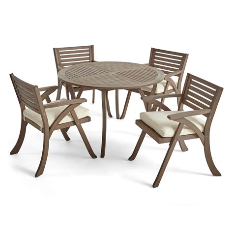 Buy Chloe Outdoor 5 Piece Acacia Wood Dining Set With Round Table By
