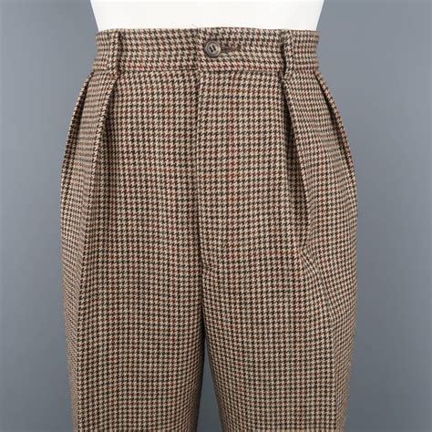 Ralph Lauren Size 8 Brown Houndstooth High Rise Pleated Wool Dress