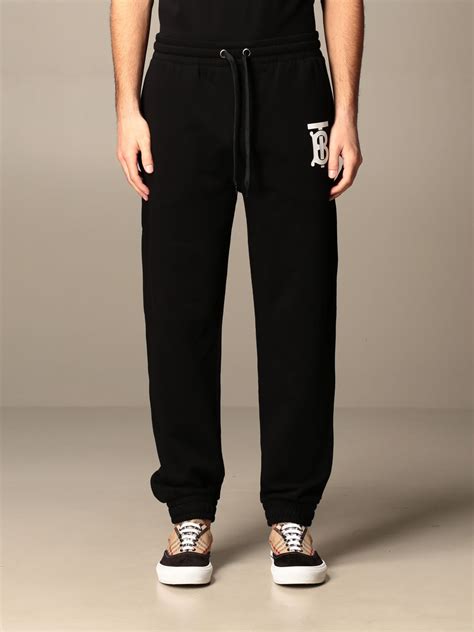 Burberry Jogging Trousers In Cotton With Tb Monogram Black