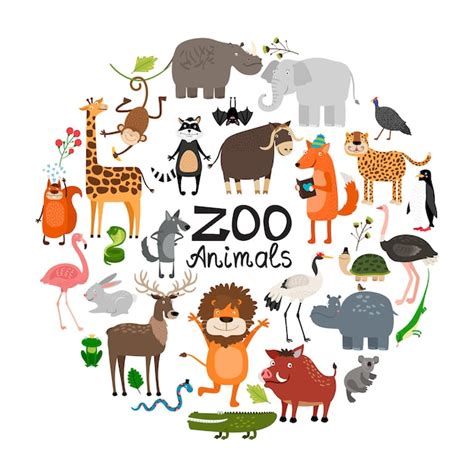 Free Vector Flat Zoo Animals Round Concept With Giraffe Leopard Boar