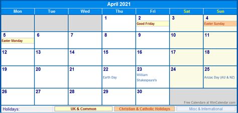 Download the pdf file right now and print calendar for april at the office or at home. April 2021 UK Calendar with Holidays for printing (image format)
