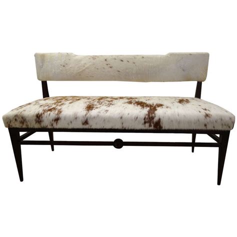 Mid Century Modern Italian Cowhide Upholstered Settee Or Bench At