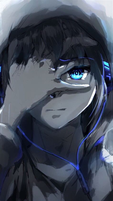 1080x1920 Boy De Anime Sudadera Con Capucha Ojos Azules Auriculares