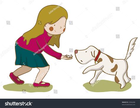Girl Giving Cookies Her Dog Stock Vector 22956280 Shutterstock