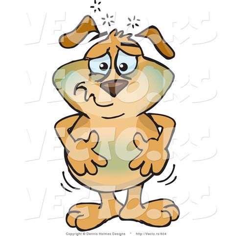 Vector Of A Nauseated Sick Cartoon Dog Turning Green And Rubbing His