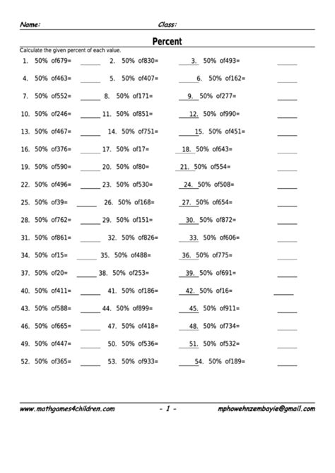 Percent Worksheet With Answer Key Printable Pdf Download