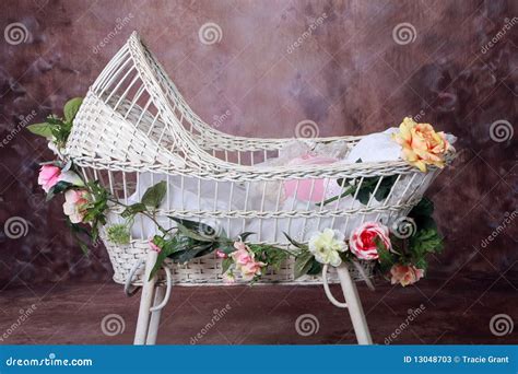 Flowered Baby Bassinet Stock Image Image Of Wicker Soft 13048703