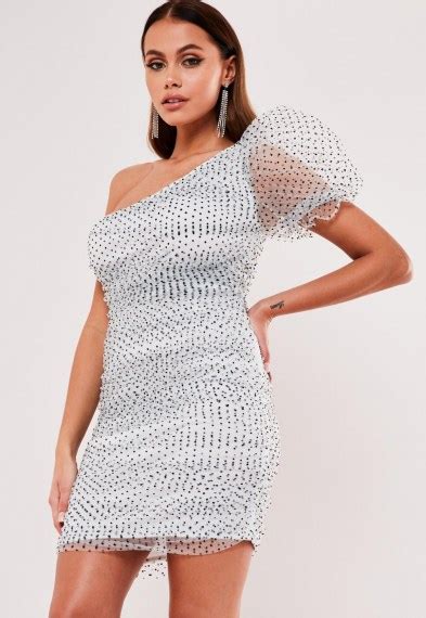 Missguided White Organza Polka Dot One Shoulder Mini Dress ~ Evening