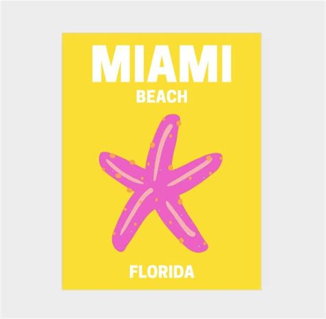 Miami Beach Poster Preppy Aesthetic Travel Digital Print Etsy