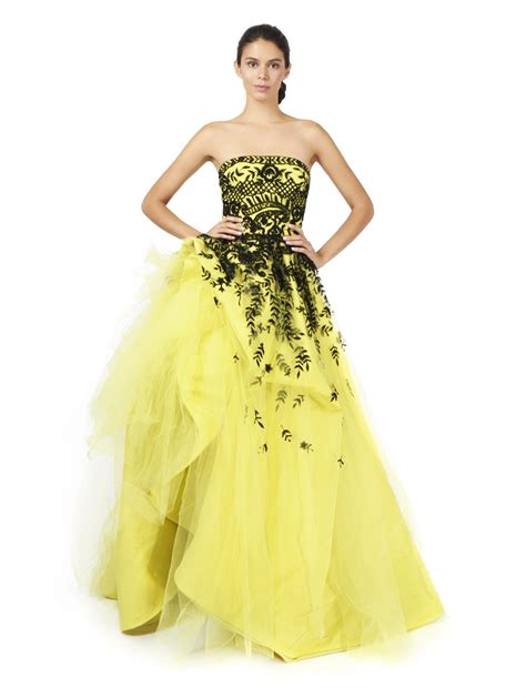 Oscar De La Renta Strapless Embroidered Ball Gown In Yellow Lyst