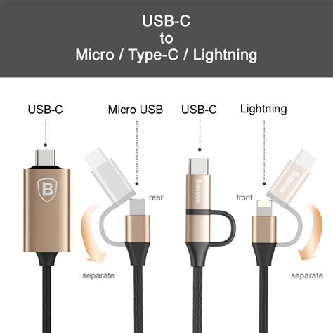 Baseus Iphone Ipad Android Micro Usb Type C Cable Gold