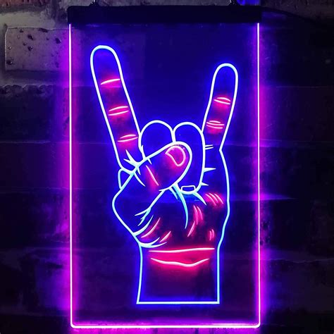 Rock N Roll Hand Sign Of The Horns Led Neon Light Sign85 X 12 Blue