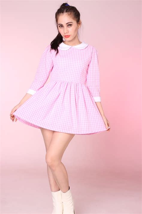 Made To Order Caroline Baby Doll Dress In Pink Gingham Glitters For