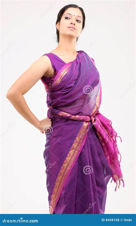 Woman Posing With Pink Sari Stock Photo Image Of Emotion Garments