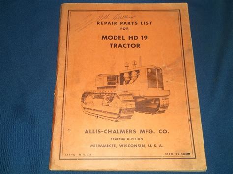 Allis Chalmers Hd19 Crawler Tractor Dozer Parts Book Manual Ebay