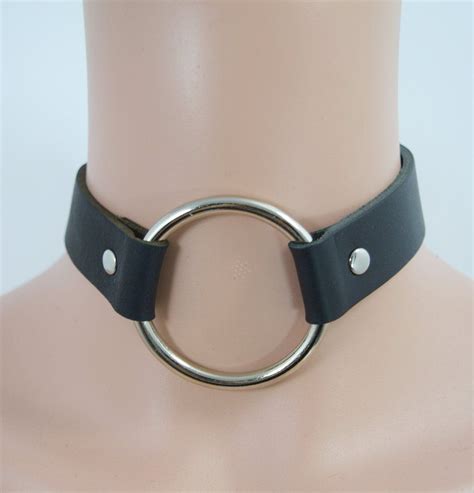 Gothic Emo Punk Rock O Ring And Studs Black Leather Choker Necklace