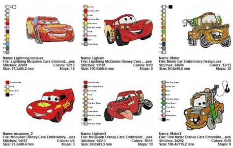 Package 6 Disney Cars Embroidery Designs By Buymyemb On Etsy