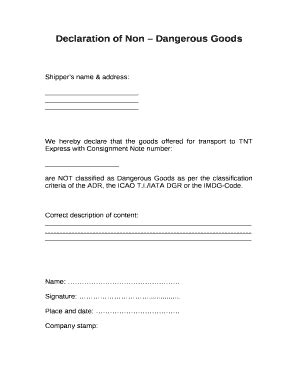 Declaration Of Non Dangerous Goods Fill And Sign Printable Template