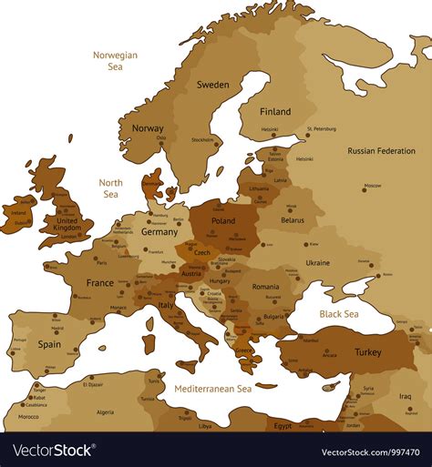 Brown Map Europe Royalty Free Vector Image Vectorstock