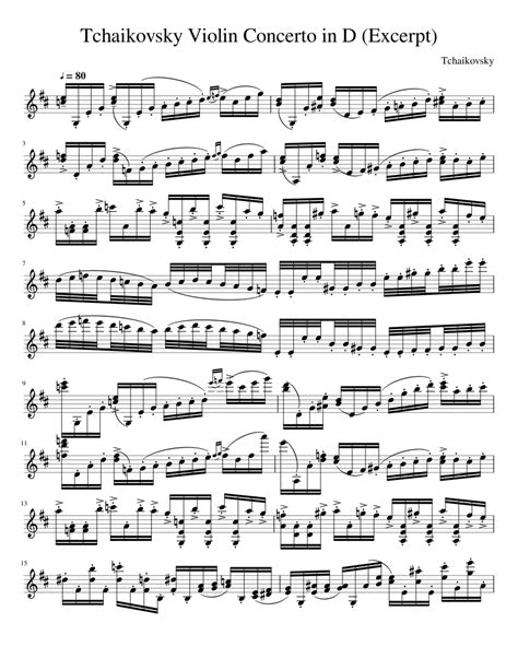 Tchaikovsky Violin Concerto In D Major Excerpt Sheet Music For Violin