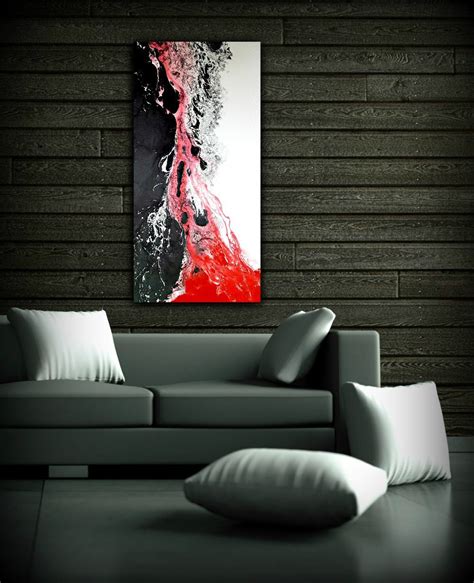 White Black And Red Painting 24x48 Abstract Painting Acrylic Painting