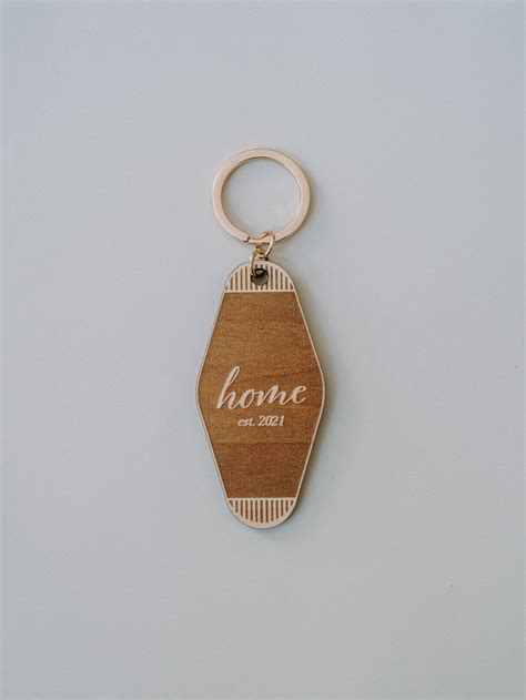 Personalized Home Hotel Keychain Custom Engraved Wood Motel Etsy