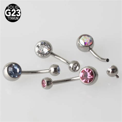 14gx11x58mm Internally Threaded F136 Titanium Belly Button Rings Double Gems Navel Bars Belly