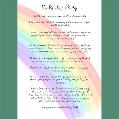 The Rainbow Bridge Poem Handwritten And Digitised Print In Etsy Uk