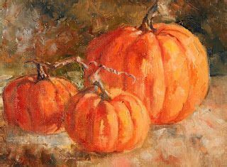 Carlene Dingman Atwater Three Pumpkins Autumn Painting Fall Canvas