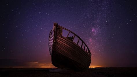 Boat Starry Sky Night Picture Photo Desktop Wallpaper