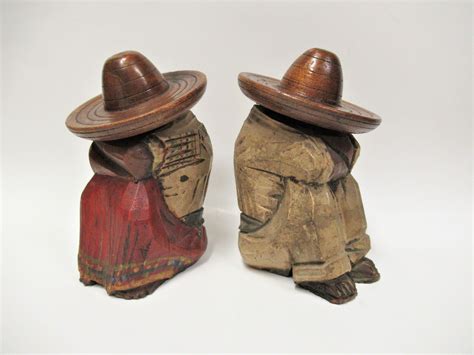 Vintage Wooden Mexican Siesta Figurines Hinged Sombrero Hats Etsy