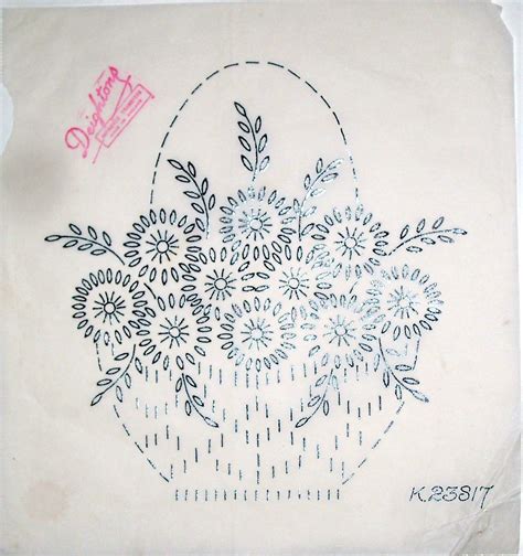 Vintage Deighton Embroidery Transfer Basket Of Daisy Flowers