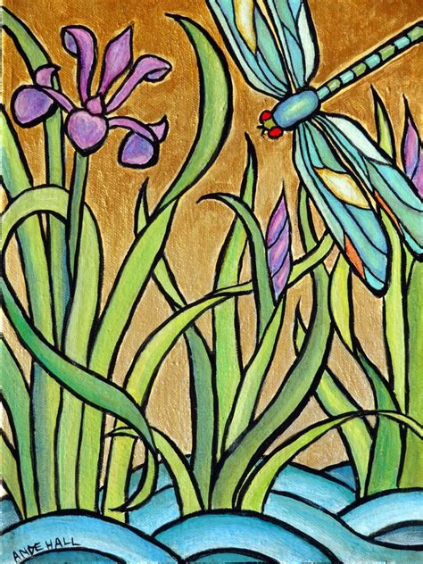 Original Art Nouveau Dragonfly Painting 9x12 By Andehallfineart