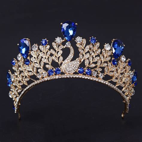 Luxurious Swan Gold Alloy Royal Blue Crystal Wedding