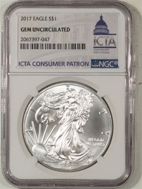 2017 American Silver Eagle Ngc Gem Uncirculated Scarce Icta Holder