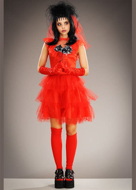 Womens Beetlejuice Style Lydia Red Bride Costume